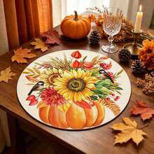 1/4/6pcs Autumn Collection Harvest Pumpkin & Maple Leaf Hand-Painted Pattern Placemats, Polyester Fiber, Suitable For Home Kitchen, Kitchen Table Decoration And Party Scene Decoration - Multicolor - View 3