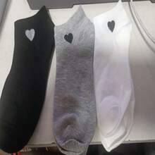 1/3/6/12 Pairs Women's Solid Color Versatile Heart Print Casual Invisible Socks - Multicolor - View 5
