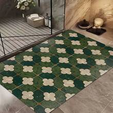 Green Faux Tile Printed Long Runner Rug, Indoor Home Decor, Kitchen Runner, Entryway Doormat, Hallway Entrance Decor, Bedroom Bedside Rug, Living Room Rug, Laundry Room Rug, Bathroom Mat, Suitable For Apartment, Dorm And Home Daily Decor - Multicolor - View 3
