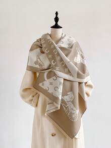 1pc Faux Cashmere Elegant High-End Carriage Pattern Jacquard Warm Scarf For Women, Air-Conditioned Room Blanket, Autumn/Winter Outdoor Travel Cold Protection Neck Warmer, Soft Decorative Scarf Shawl Dual-Use, Suitable For Daily Matching, First Choice For Gift - Camel - View 5
