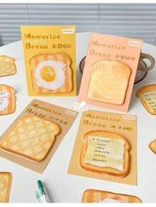 2 miếng/4 miếng giấy ghi chú dán hình bánh mì nướng hoạt hình dễ thương, tập ghi nhớ ngọt ngào, phù hợp ghi chép hàng ngày, giấy ghi chú tự dính chủ đề bánh mì, tập giấy ghi chú kawaii vui nhộn, có thể tháo rời, dùng cho sổ kế hoạch, danh sách việc cần làm, đồ dùng học tập và văn phòng - A - Xem 4