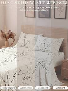 4-Piece Beige Plum Blossom Floral Pattern Bedding Set, Easy Care Soft Bedding Kit, Floral Fitted Sheet Set (1 Flat Sheet + 1 Fitted Sheet + 2 Pillowcases), Deep Pocket Fits Up To 11.8 Inches, Soft And Breathable, Back To School Dorm Bedding Set - Multicolor - View 7