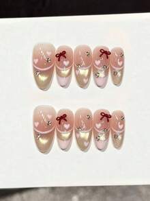 10PCS Middle Oval Handmade Press On Nails For Party And Daily Wear,Sparkling Pink Crushed‑Rhinestone Glitter Handmade Press‑On Nails, Fall New Arrival,Suitable For Girls And Women Festivals Parties And Daily Wear,New Arrival Nails - Baby Pink - View 4