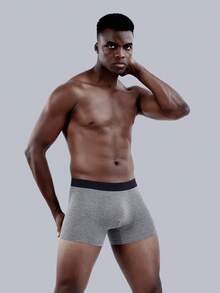 1 buah Celana Dalam Boxer Pria BONITOS dengan Pita Huruf, Model Pinggang Sedang, Celana Pendek Klasik - Grey - View 3