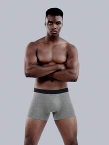 1 buah Celana Dalam Boxer Pria BONITOS dengan Pita Huruf, Model Pinggang Sedang, Celana Pendek Klasik - Grey - View 1