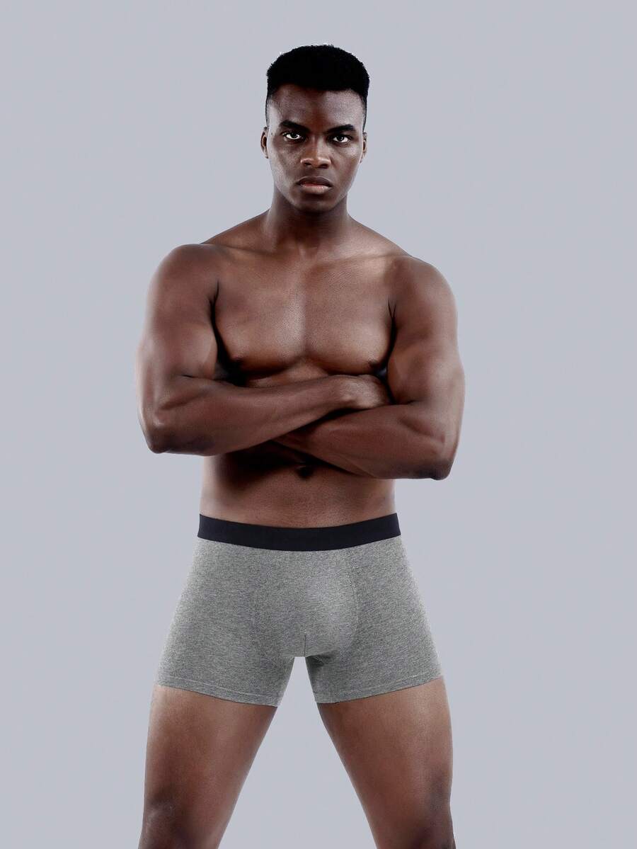 1 buah Celana Dalam Boxer Pria BONITOS dengan Pita Huruf, Model Pinggang Sedang, Celana Pendek Klasik - Grey - View 1