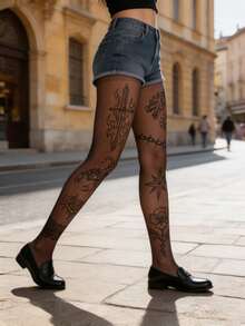 1 Pair Plus Size Women's Gothic Style Shaping Tights/Pantyhose, Unique Design - Multicolor - View 2