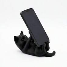 3D Printed Black Cat Shaped Tiltable Phone Stand, Cute Cat Shaped Desktop Smartphone Holder, Suitable For Office, Bedroom And Dining Table Decoration, Applicable For Multiple Occasions - A - View 1