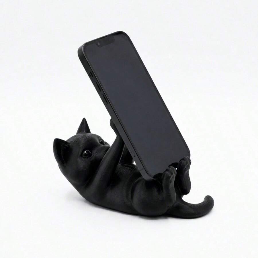 3D Printed Black Cat Shaped Tiltable Phone Stand, Cute Cat Shaped Desktop Smartphone Holder, Suitable For Office, Bedroom And Dining Table Decoration, Applicable For Multiple Occasions - A - View 1