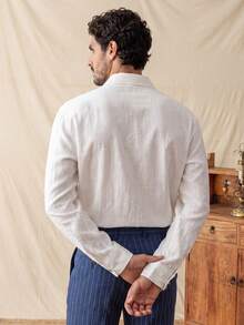 glestore Men's Vintage-Style Cotton Shirt With Antique Coin Print-Casual And Versatile For Work Or Leisure, Perfect For Spring, Fall, And Winter - White - View 2