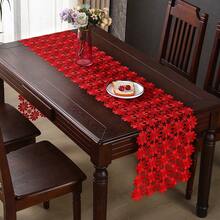 HXARTMIS 1PC Multicolor Daisy Hollow Crochet Lace Table Runner, Lightweight Floral Mesh Tablecloth, Long Dressing Table Decor Flag, Suitable For Dining Table, Wedding, Tea Party, Kitchen And Home Decor - Red - View 4