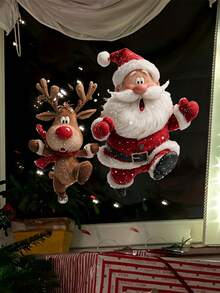 1pc Funny Surprise Peeking Santa Claus And Reindeer Glass Sticker, Static Cling Window Decal, Double-Sided Visible Reusable Sticker, Suitable For Home, Bistro, Storefront Christmas Winter Holiday Party Window Decoration - Red and White - View 3