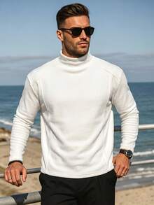 Men's Modal High Neck T-Shirt, Long Sleeve Pullover Thermal Base Layer, Suitable For Layering And Street Fashion Top. Gift For Boyfriend Or Husband - White - View 5