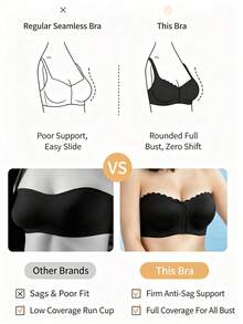 2pcs Mocha Color Front Closure Fan-Shaped Bandeau Bra, Upgraded Wide Silicone Anti-Slip Shoulder Straps, Soft Comfortable Lining, Seamless Wire-Free Women's Lingerie - Multicolor - View 5