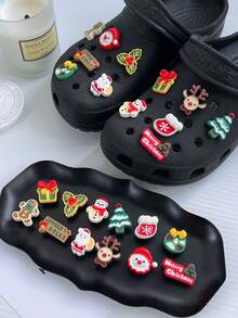 14pcs Christmas Holiday Clog Shoe Charms, Santa Claus, Gingerbread Man, Christmas Tree, Gift Soft Rubber DIY Shoe Buckle Set - Multicolor - View 3