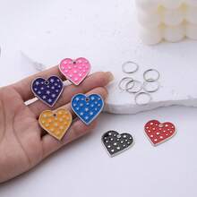 1Pc Colorful Enamel Heart Charms With Split Rings, Star Pattern Alloy Keychain Pendants For Bags, Backpacks, Keys & DIY Accessories - Single Piece - View 10