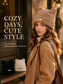 Cat Ear Plush Knit Beanie Hat, Woolen Yarn Hat, Women's Fashion Versatile Plush Hat - Multicolor - View 7