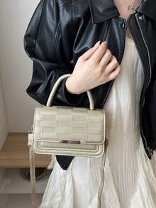 Solid Color Mini Fashion PU Designer Elegant Geometric Pattern Handbag - Gold - View 6