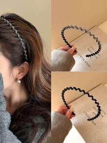 2pcs/1pc Rhinestone Wave Thin Headband Women's Simple Fashion Hair Accessory Daily/Outdoor Face Washing Headband - Multicolor - View 3