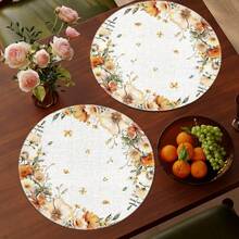 1/4/6pcs Autumn Collection Warm Orange Floral Butterfly Wreath Hand-Painted Pattern Placemats, Made Of Polyester Fiber, Suitable For Home Kitchen Table Decoration And Party Scene Decoration - Multicolor - View 5
