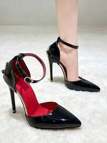 Glossy Black Versatile Pointed Toe Sexy High Heel Pumps Women's Low Vamp Slip-On Easy Wear Comfortable Stiletto Shoes Suitable For Work Commute Date - Black - View 4