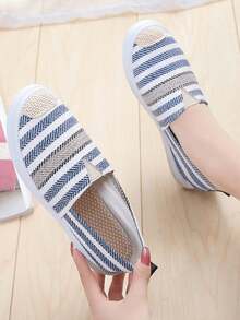 Women's Casual Daily Striped Flat Shoes - Blue - View 3