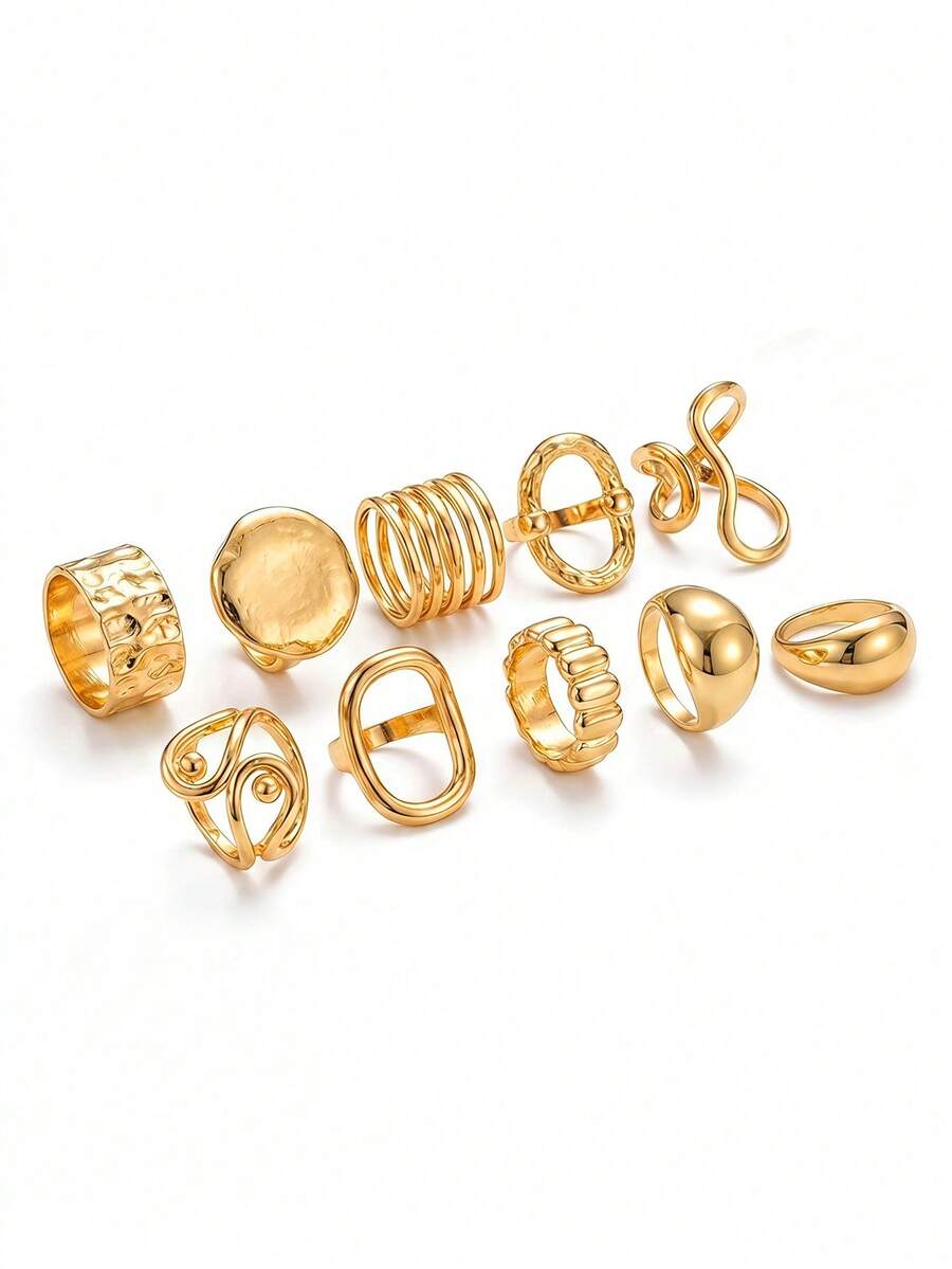 SHEIN Franclia 10pcs Minimalist Elegant Geometric Hollow Wide Band Ring ...