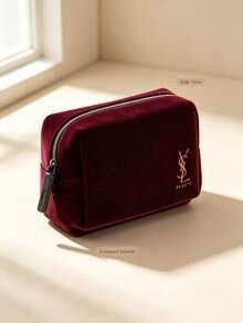 Yves Saint Laurent YSL Saint Laurent Burgundy Velvet Zipper Makeup Bag, Luxury High-End Cosmetic Storage Bag - Burgundy Velvet - View 5