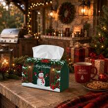 1pc Comfortable Winter Holiday Tissue Box - Snowman Porch Wreath Gift Napkin Holder, Suitable For Toilet Paper/Facial Tissue/Single Sheet Napkins, Multi-Functional Storage Box For Christmas Home/Car/Christmas Party Decoration - Multicolor - View 6
