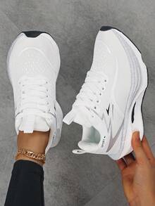 Women's Mesh Breathable Racing Running Shoes, Lightweight Responsive Shock-Absorbing Athletic Shoes, Soft Sole Durable Long-Distance Running Fitness Casual Shoes - White - View 1