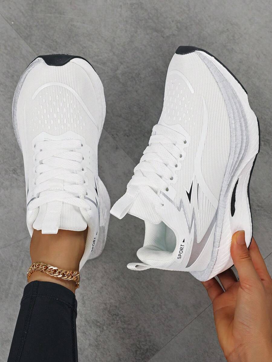 Women's Mesh Breathable Racing Running Shoes, Lightweight Responsive Shock-Absorbing Athletic Shoes, Soft Sole Durable Long-Distance Running Fitness Casual Shoes - White - View 1