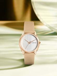 LUCKYFOX Women's Quartz Watch Round Textured Dial Minimalist PU Strap Light Luxury Fashion Watch Suitable For Daily Wear And Holiday Gifts - Apricot - View 5