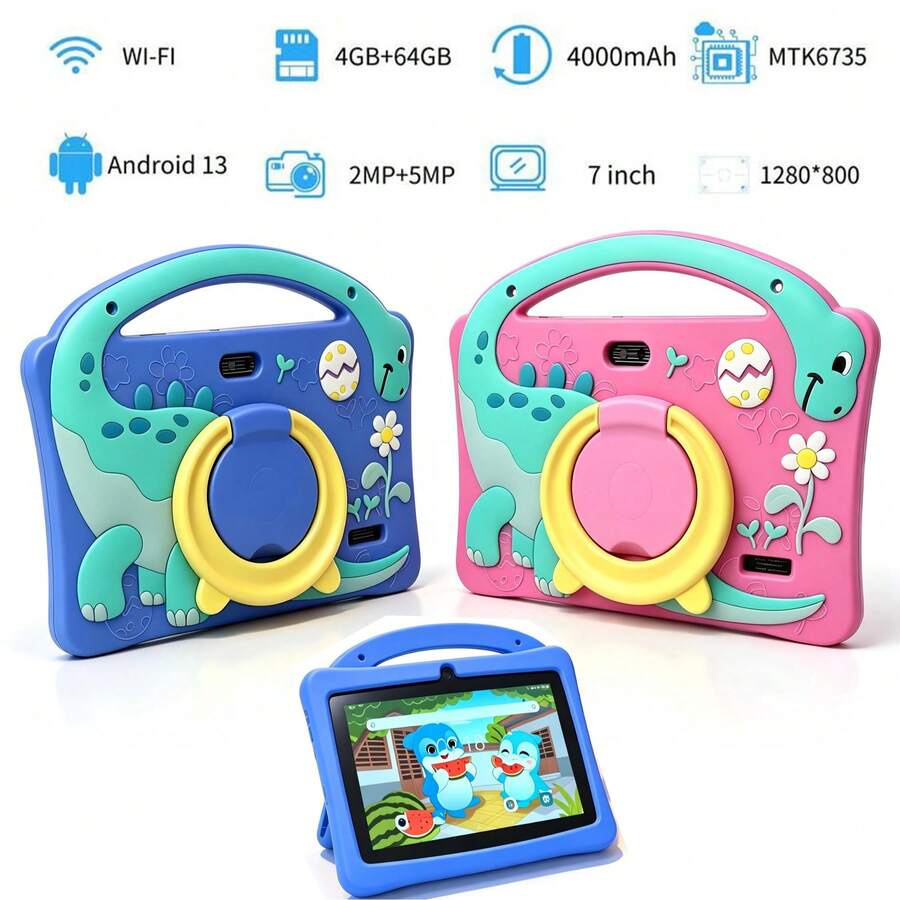 yesido 4GB RAM + 64GB ROM / 7-Inch Tablet / Quad-Core 1.3GHz / Android 13 MTK6735 / 1280x800 HD IPS Display / 2MP+5MP Camera / 4000mAh Battery / WiFi, Parental Control, Education, Games / ABS Plastic + Silicone, Educational Tablet