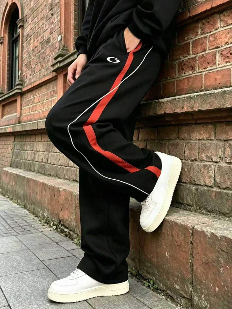 Men's Spring/Autumn Casual Loose Straight Leg Sweatpants Fashion Casual Long Pants - Black - View 1