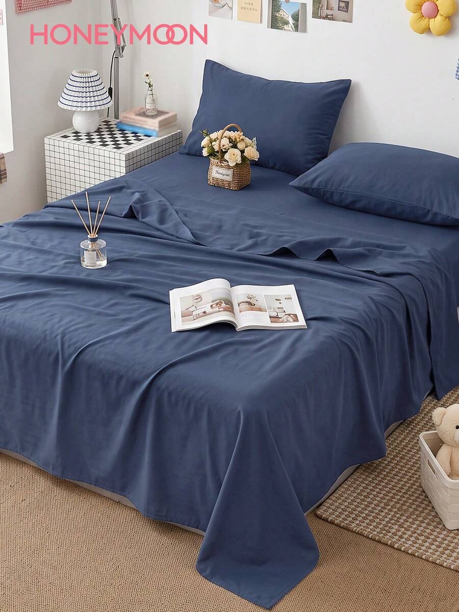 HONEYMOON 1pc Ultra Soft Solid Color Bed Sheet, Lightweight As A Cloud, Soft And Breathable, Suitable For All Bed Sizes - Twin, Full, Queen, King. Machine Washable, Essential For Home And Student Dorms, Back To School Must-Have, Royal Blue - Royal Blue - View 1