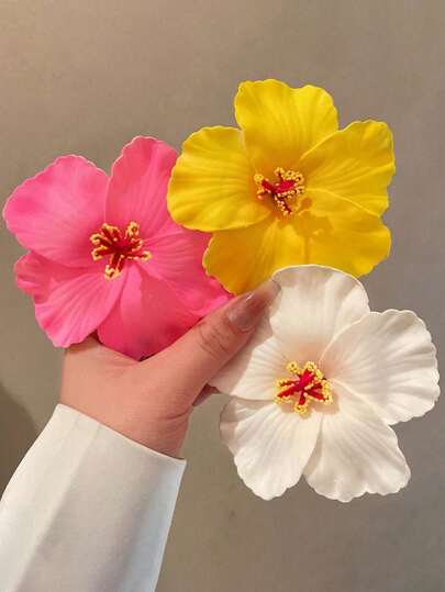 3pcs Tropical Hibiscus Flower Girls Hair Clips, Artificial Plumeria Flower Alligator Clip Hair Accessories, Summer Beach Vacation Hair Accessories