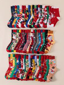 10/15/20 Pairs Random Christmas Creative Socks Multi-Pack, Various Santa Claus Snowman Reindeer Christmas Tree Jacquard Holiday Casual Socks, Soft Unisex Random Style Holiday Socks - Multicolor - View 1