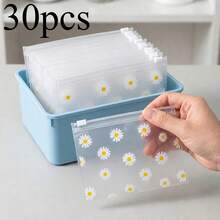Gift For Her / Him, 30Pcs Daisy‑Pattern Frosted Plastic Zipper Bags, Reusable Clear Storage Pouches For Cosmetics, Jewelry, Hair Accessories, Office Supplies, Crafts & Stationery Organization - Daisy Frosted Zipper Pouch - View 9