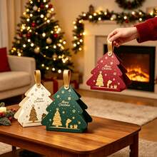 OBOVAY 10pcs Christmas Tree Shaped Gift Boxes With Handles - Compact And Portable Paper Gift Boxes/Bags, Suitable As Holiday Party Favors And Christmas Tree Decorations - Burgundy - View 2