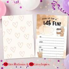 10 Invitation Cards And 10 Envelopes, Double-Sided Design - Perfect For Birthday, Graduation, Wedding, Back To School Or Friendship Day Celebrations, Dessert Party, Coffee Gathering - A - View 3