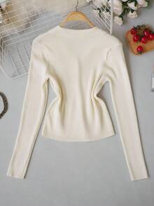 Women's Design Metal Button Lapel Ribbed Knit Cardigan, Single-Breasted Slim Fit Flattering Inner Layer Sweater Top, Autumn/Winter New Style - Apricot - View 8
