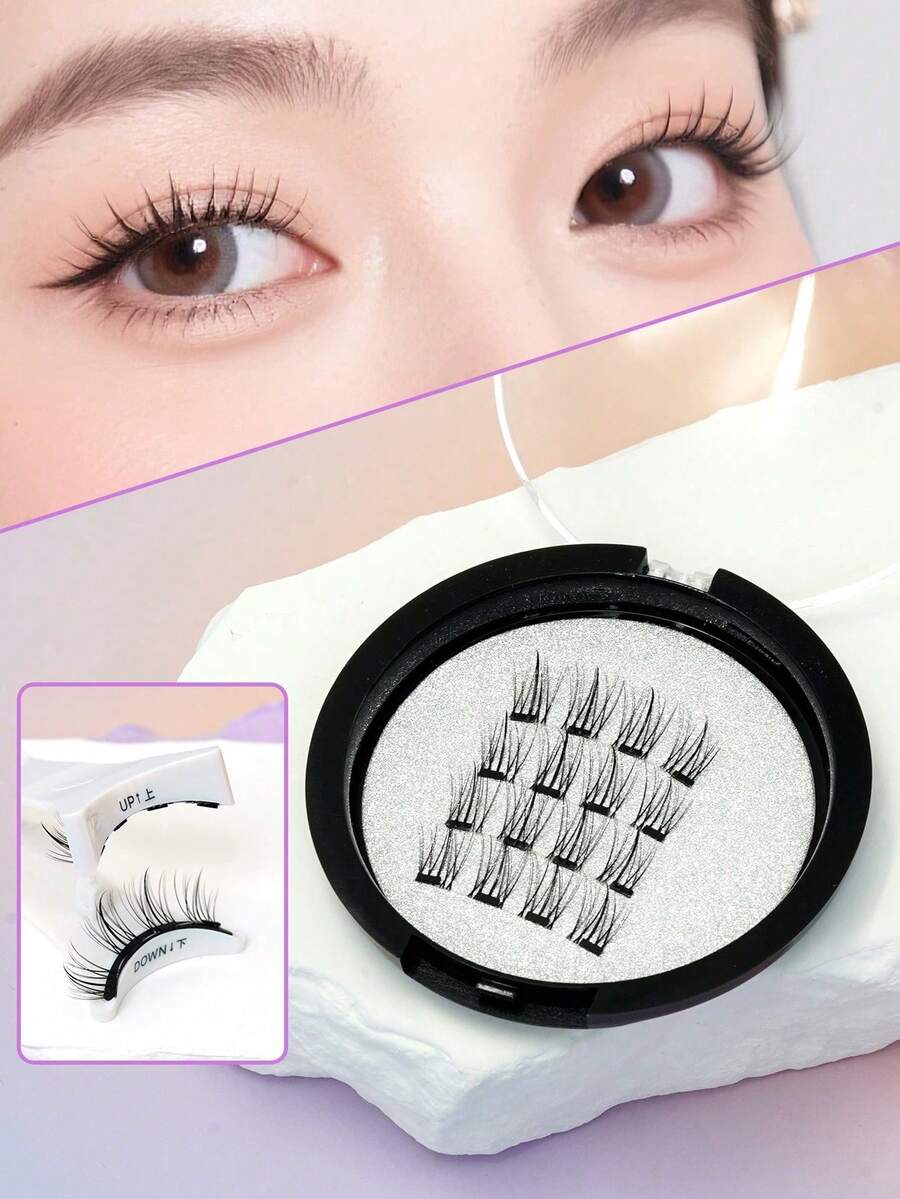 Segmented Magnetic Fairy False Eyelashes, Long & Wispy, Defined Clusters, Portable Round Case - View 1