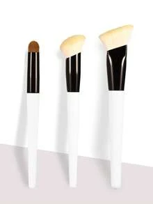 3pcs Makeup Brush Set, Includes Foundation Brush, Contour Brush, Concealer Brush, Suitable For Bronze Cream Foundation Application, Contour Powder Brush, Concealer Brush For Delicate Blending, Multi-Purpose Makeup Tools, Perfect For Beginner Makeup Artists - White - View 10