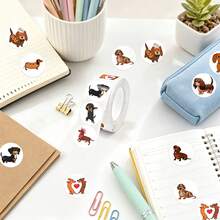 500pcs/Roll Self-Adhesive Cartoon Dachshund Dog Stickers, Birthday Party Gift Packaging Seal Stickers, Teacher Classroom Roll Stickers For Crafts, Scrapbooking, Envelope Decoration And Sealing - Multicolor - View 4