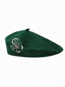 1 buah Topi Beret Pria Musim Gugur/Dingin, Desain Kalajengking Berhiaskan Berlian Imitasi, Topi Hangat Wol Kasual Jepang, Desain Niche Premium, Topi Vintage yang Dapat Dilepas - Satu-Ukuran - View 4