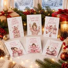 10pcs Pink Christmas Aesthetic Stickers Set, Cute Winter Cartoon Girl Holiday Decals For Laptop Scrapbook Diary Gift Package Decor - 10Pcs - View 3