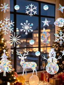 Christmas-Themed Iridescent Static-Cling Window Decal (Reusable); Suitable For Christmas Party Decor, Glass Decorations, Party Favors, Floor-To-Ceiling Window Styling, And Home Decoration To Create A Festive Atmosphere. - Multicolor - View 2