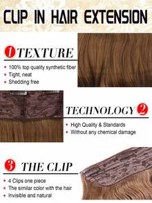 Ekstensi Rambut Sintetis Bergelombang 24 Inci dengan Klip, Serat Tahan Panas, 4 Klip dalam Satu Bagian, Ekstensi Rambut untuk Wanita Penggunaan Sehari-hari - Coffee Brown - View 4