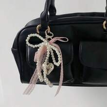 1PC-2pcs Plastic Sweet Pearl Bow Keychain Heart Shaped Lace Pendant Korean Y2K Car Keychain Bag Accessories Simple Girlish Heart - Multicolor - View 2