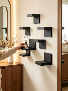 1/3/6pcs Deep Black Thickened Wall-Mounted Storage Rack, Modern Floating Display Shelf, Space-Saving Narrow Design, With Iron Plate Support, Screw Fixed, Suitable For Home And Office - Multicolor - View 4